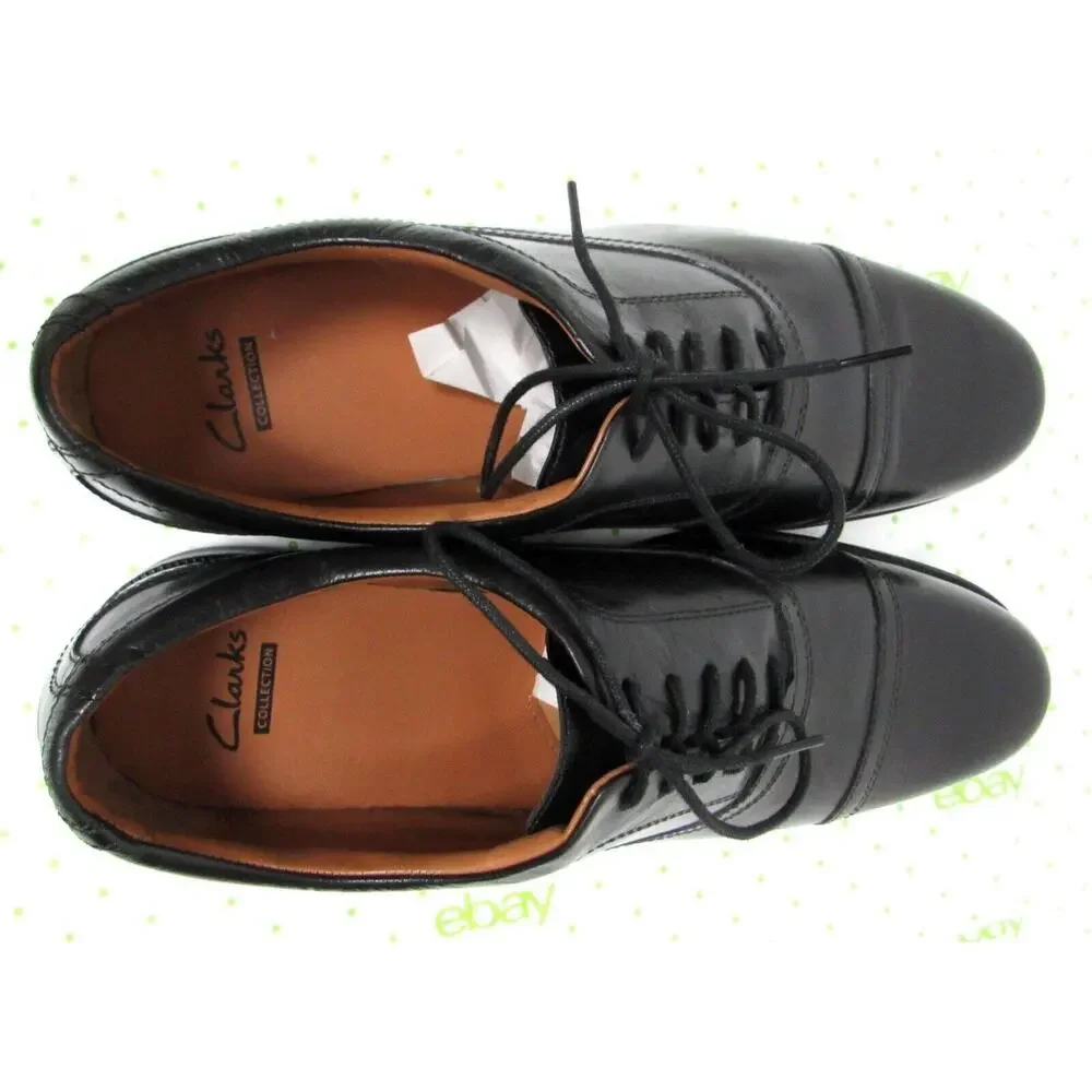 Clarks Collection men's size 11.5 M black leather oxfords dress shoes lace up